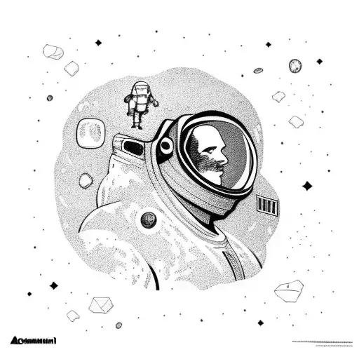 astronaut sitting on an asteroid  tattoo design idea