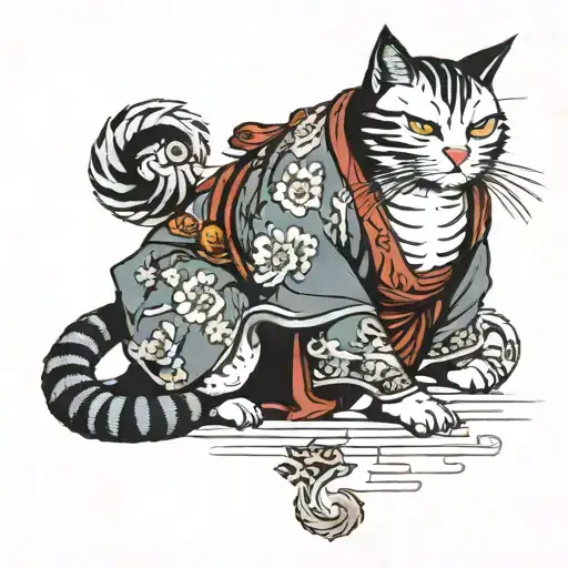 a samurai cat tattoo design idea