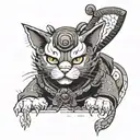 a samurai cat tattoo design idea