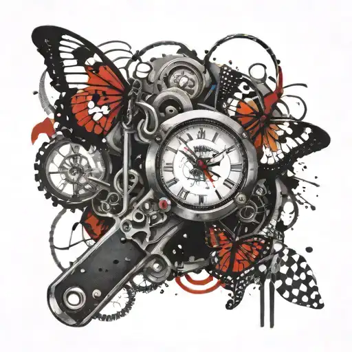 butterfly knife and brass knuckles and clock with 13:12 tattoo design idea