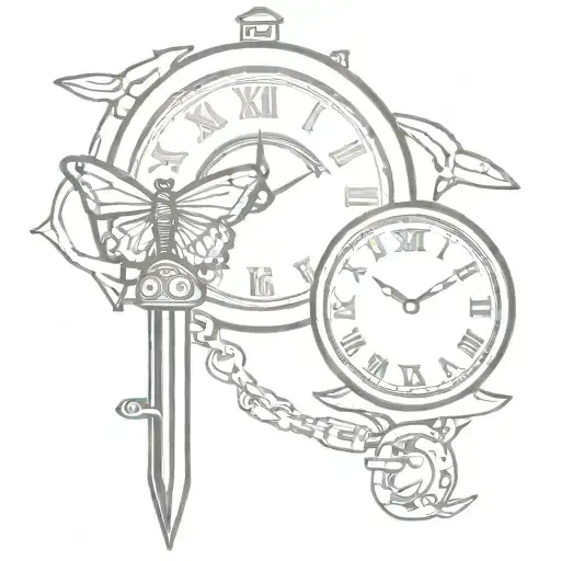 butterfly knife and brass knuckles and clock with 13:12 tattoo design idea