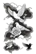roses, doves and clouds surrounding tattoo design idea