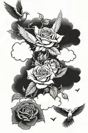 roses, doves and clouds surrounding tattoo design idea