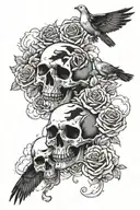 Doves, roses and skulls in the clouds surrounding tattoo design idea