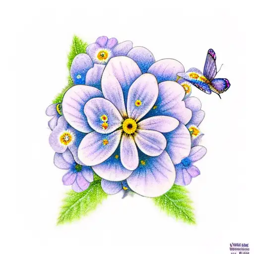 Forget me nots surrounding a purple butterfly but it’s a semicolon butterfly.  tattoo design idea