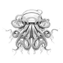 An intricately detailed octopus with electrical wires intertwined around its tentacles, symbolizing the client's occupation as an electrician tattoo design idea
