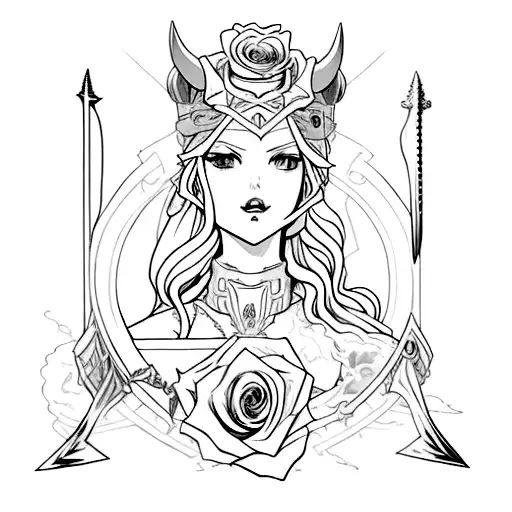 Rose with sword of devil may cru videogame "red queen" of Nero tattoo design idea