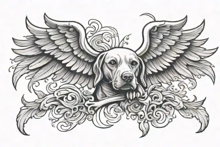 dog bone with wings spread tattoo design idea