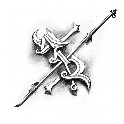 Letter N,W, and B mixed with medieval weapons tattoo design idea