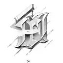 Letter N,W, and B mixed with medieval weapons tattoo design idea
