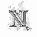 Letter N,W, and B mixed with medieval weapons tattoo design idea