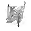 Letter N,W, and B mixed with medieval weapons tattoo design idea