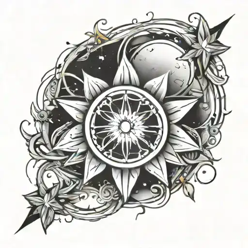 "Design a tattoo that symbolizes an entrepreneur's journey towards self-growth and unity with the universe. Incorporate  tattoo design idea