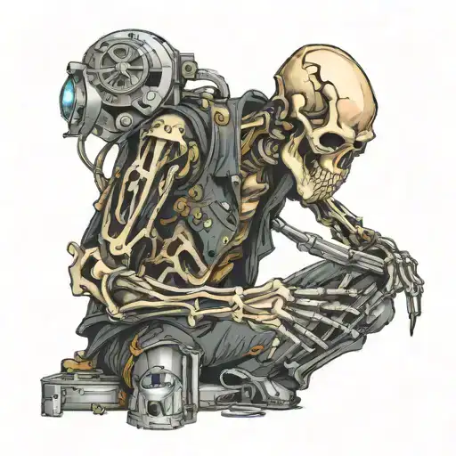 Welding skeleton holding tattoo design idea