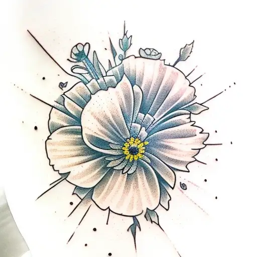bouquet of poppys, cosmos and edelweiss tattoo design idea