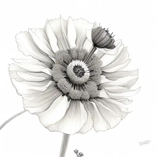 bouquet of poppys, cosmos and edelweiss tattoo design idea