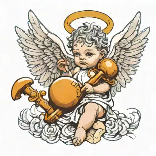 baby angel with wings and mace  tattoo design idea