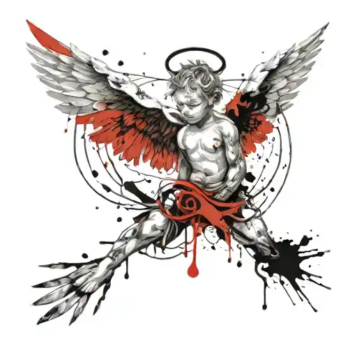baby angel with wings and mace  tattoo design idea