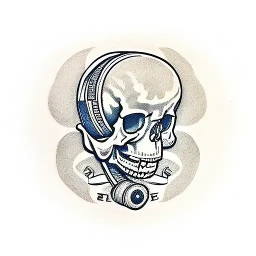 hand holding skull with vinyl record pattern in skull  tattoo design idea