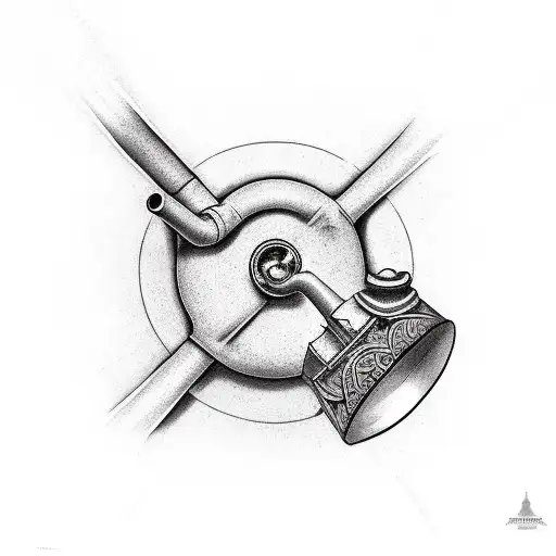 an old bended pipe chimney poping up from a roof tattoo design idea