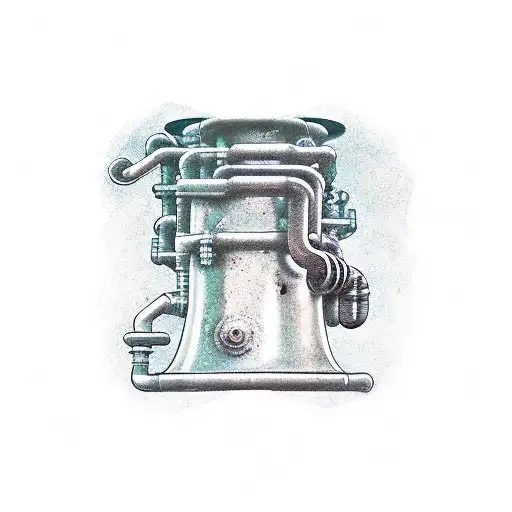 an old bended pipe chimney, steampunk tattoo design idea