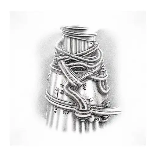 an old bended pipe chimney, steampunk tattoo design idea
