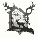 A majestic stag standing on a hill overlooking a scenic Scottish landscape tattoo design idea