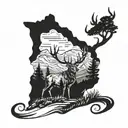 A majestic stag standing on a hill overlooking a scenic Scottish landscape tattoo design idea