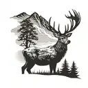 A majestic stag standing on a hill overlooking a scenic Scottish landscape tattoo design idea
