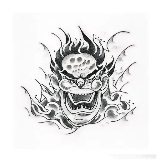 fire force,dark, laughing  tattoo design idea
