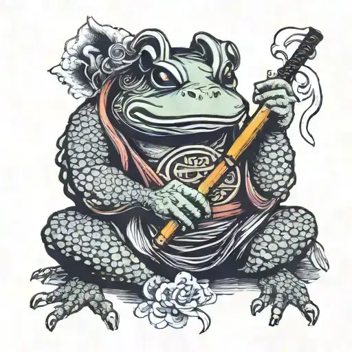 samurai frog smoking tattoo design idea