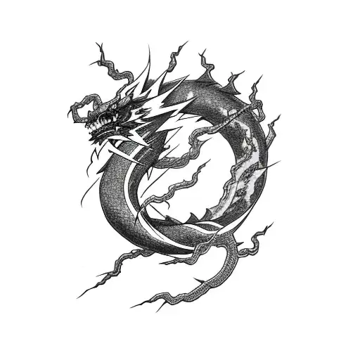 lightning on thigh with japanese dragon tattoo design idea