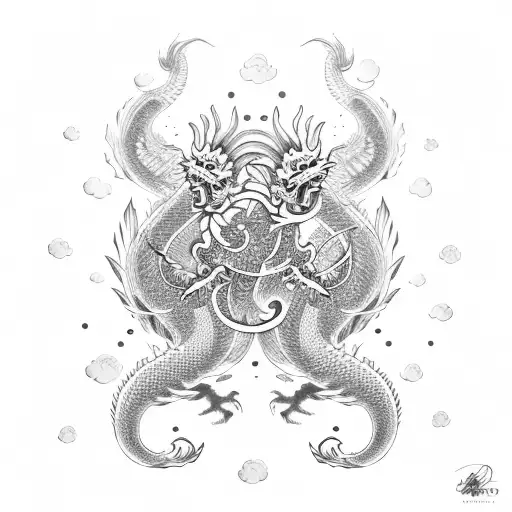 japanese dragon flying in cloud tattoo design idea