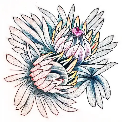 Lilly and Protea flowers in a bunch tattoo design idea