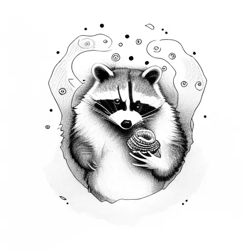 a racoon eating a croissant  tattoo design idea