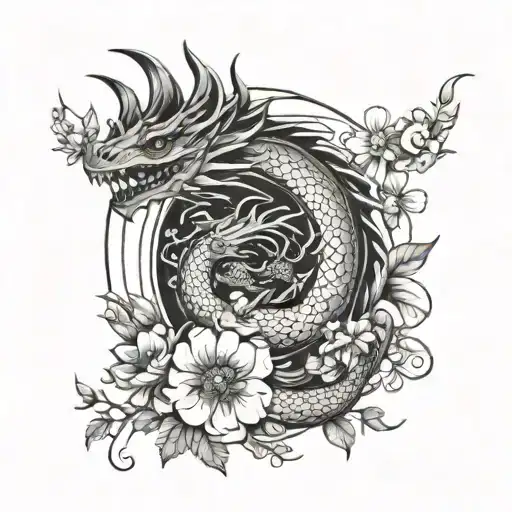 dragon but instead of scales made out of flowers  tattoo design idea