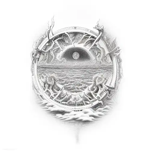 tattoo in the style of gustave dore showcasing the end of the world tattoo design idea