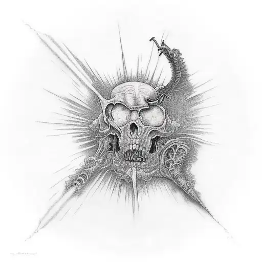 tattoo in the style of gustave dore showcasing the end of the world tattoo design idea