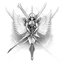 guardian angel with sword fighting demon tattoo design idea