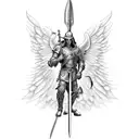 guardian angel with sword fighting demon tattoo design idea