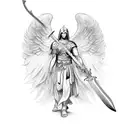 guardian angel with sword fighting demon tattoo design idea