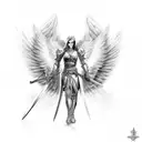 guardian angel with sword fighting demon tattoo design idea