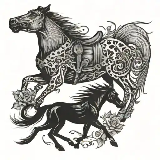 spine tattoo with horse and dog  tattoo design idea