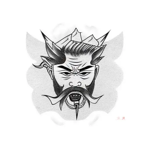 lightning at the back with samurai face tattoo design idea