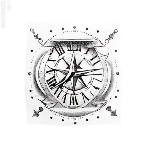 un reloj de bolsillo con las manos detenidas en el momento en el 9 de febrero, entero negro, y con el nombre de Jacky tattoo design idea