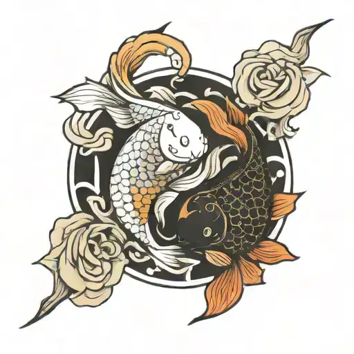 powerful ying Yang koi fish tattoo design idea