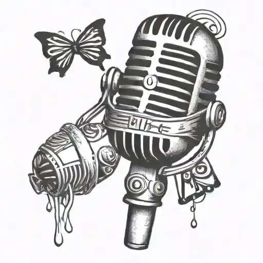 Microphone with dollar signs intertwined in the design tattoo design idea