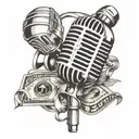 Microphone with dollar signs intertwined in the design tattoo design idea