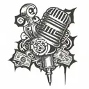 Microphone with dollar signs intertwined in the design tattoo design idea