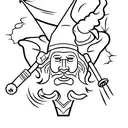 wizard wearing a baseball hat casting a spell with a soldering iron and woodworking tools  tattoo design idea